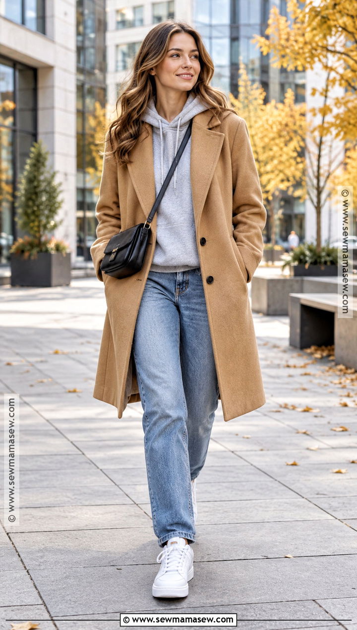 Camel Coat With Hoodie Outfit - 25 autumn outfits 2026 trends