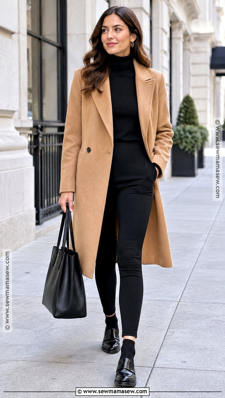 Camel Coat With Leggings And Loafers - 20 fall fits leggings