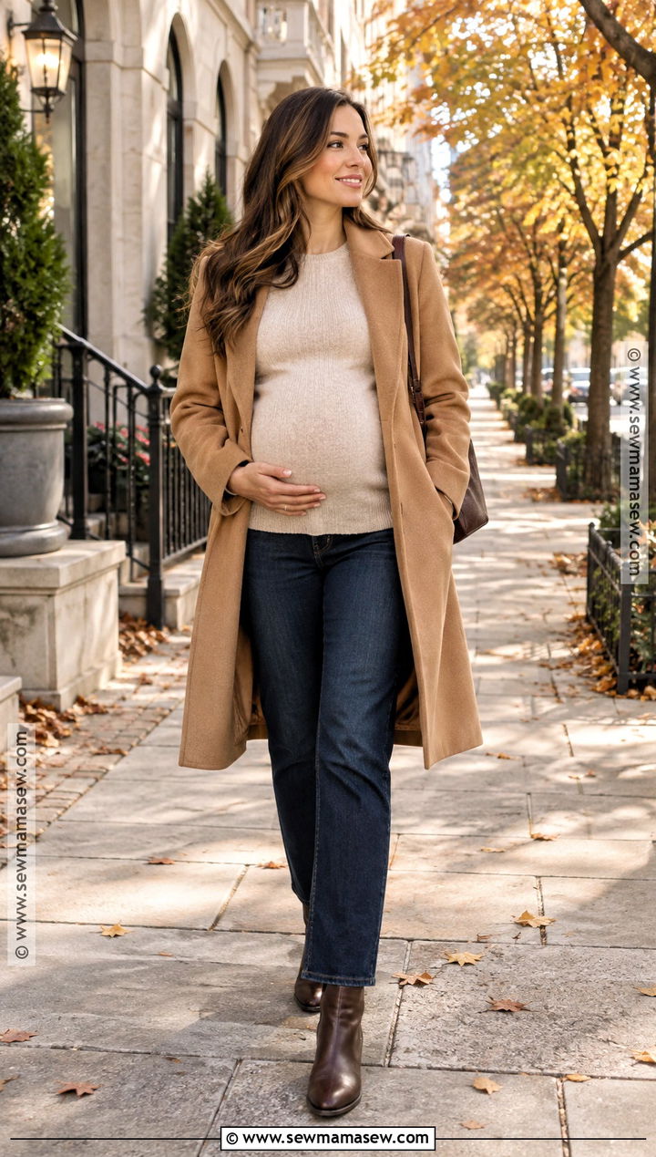 Camel Coat With Maternity Jeans - 15 fall maternity photos jeans