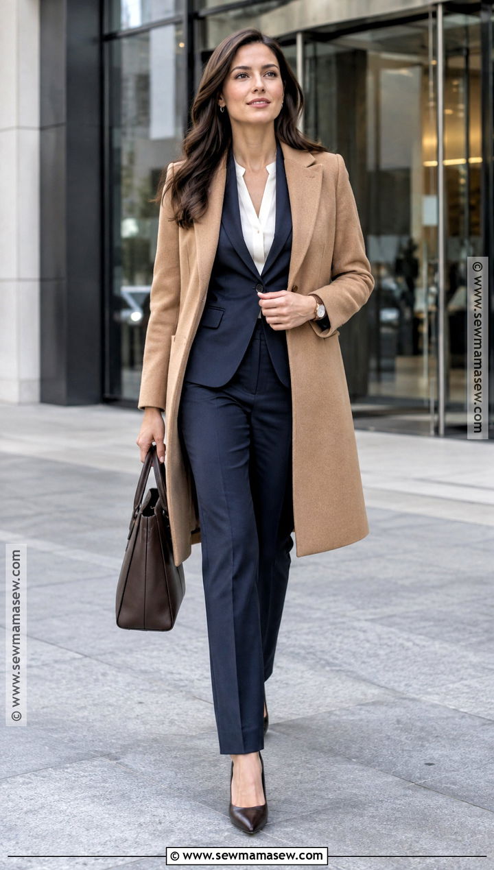Camel Coat With Navy Suit - 20 fall work clothes