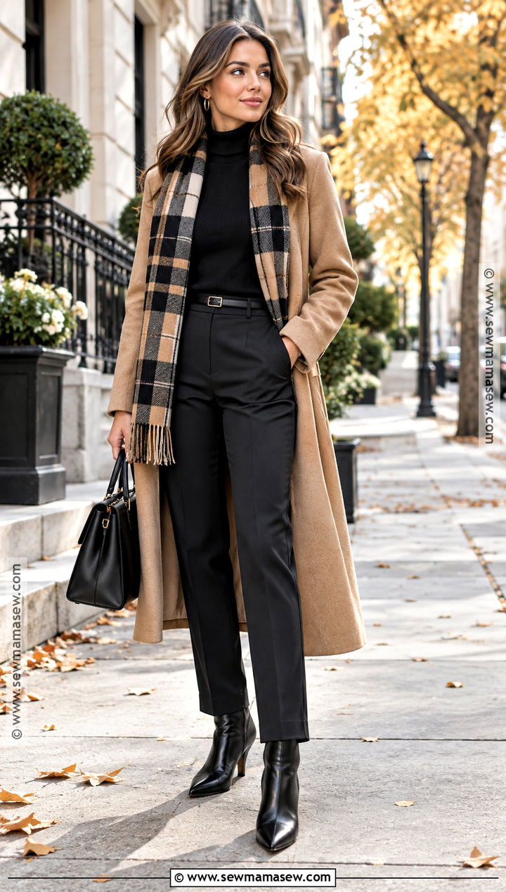 Camel Coat and Black Trousers Fall Outfit - 20 Classic Fall Fashion Ideas