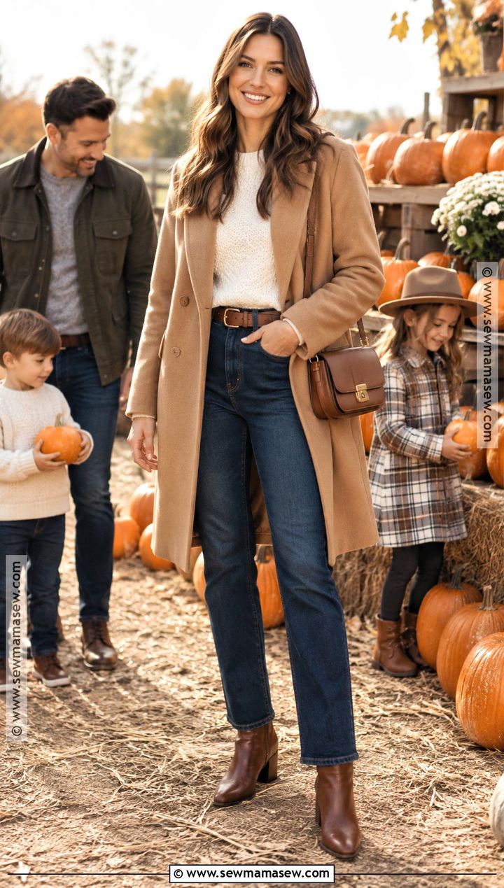 Camel Coat and Cream Knit Pumpkin Patch Outfit - 20 Pumpkin Patch Photoshoot Outfits
