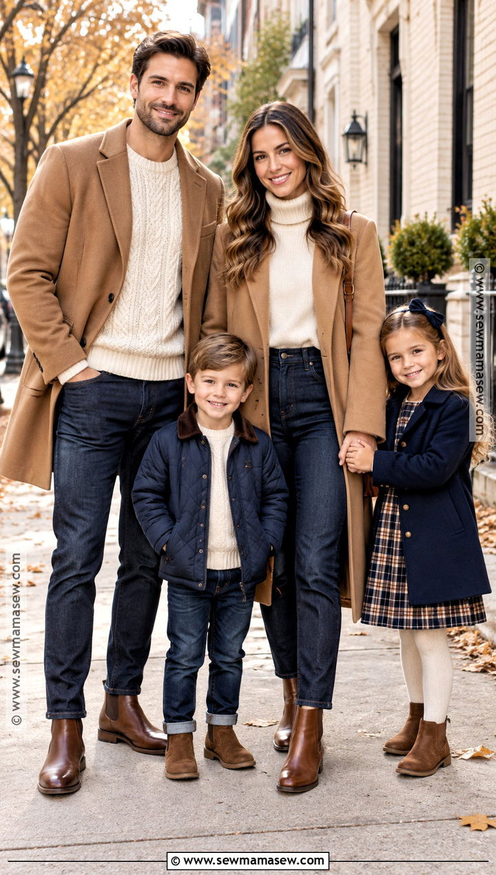 Camel Coat and Dark Denim Fall Family Picture Outfit - 15 fall clothes for family pictures