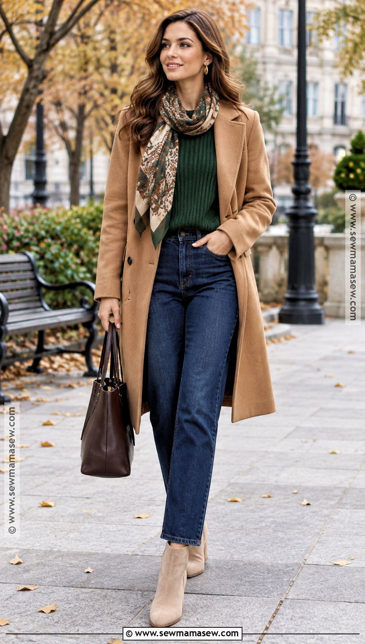 Camel Coat and Dark Wash Jeans With Beige Ankle Boots - 15 Beige Ankle Boots Fall