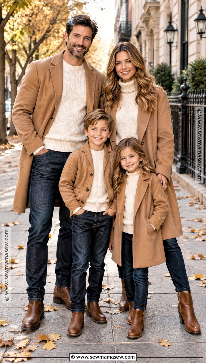 Camel Coats And Denim Family Photos - 20 denim fall family photos ideas