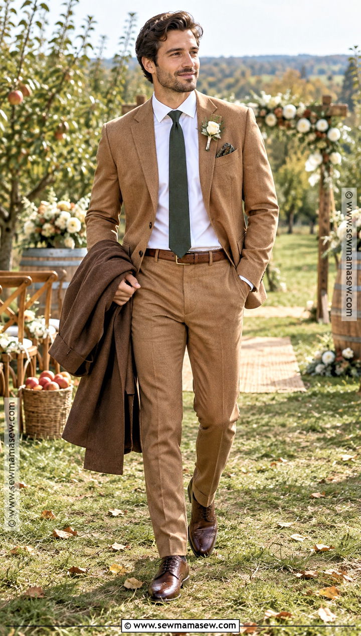 Camel Groom Suit for an Outdoor Fall Wedding - 15 fall mens wedding attire groom style ideas
