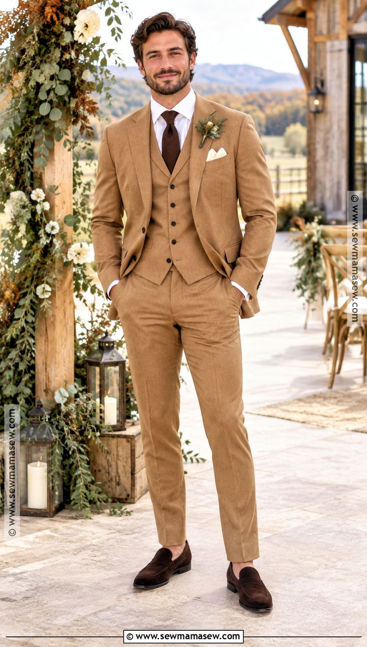 Camel Groom Suit - 20 groom fall wedding attire ideas