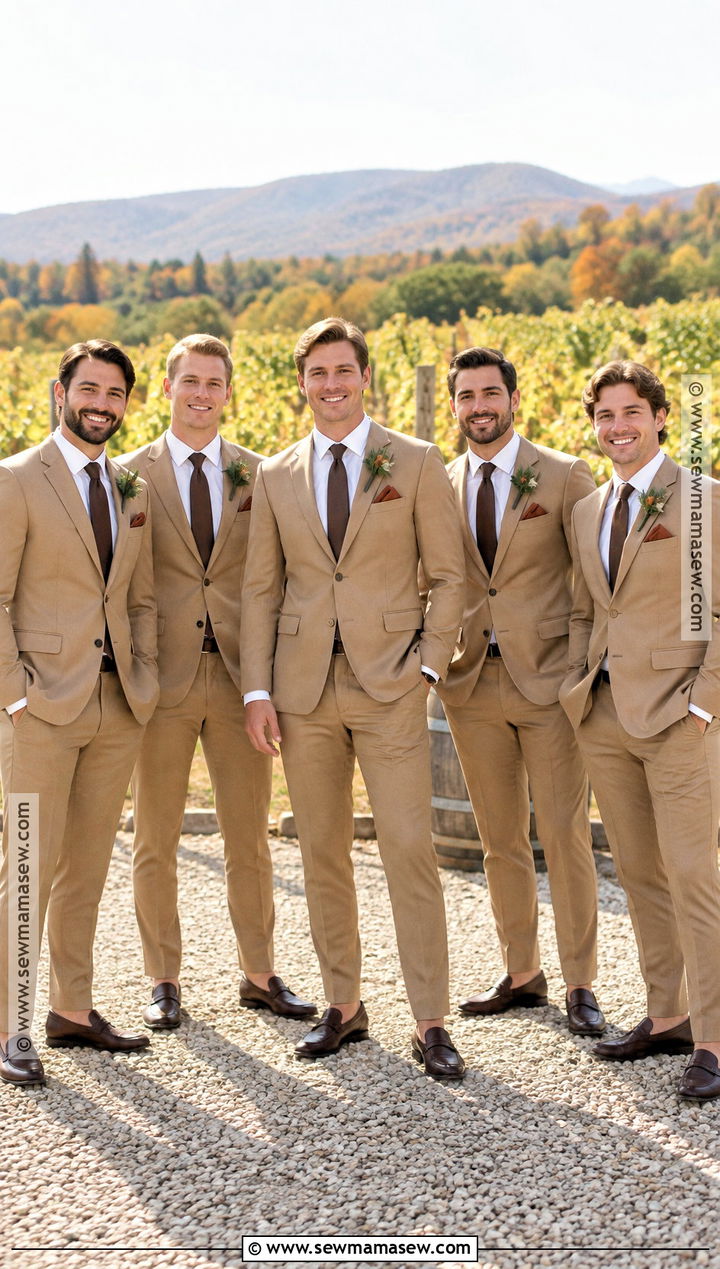 Camel Groomsmen Suits for a Fall Wedding - 20 groomsmen attire fall wedding ideas