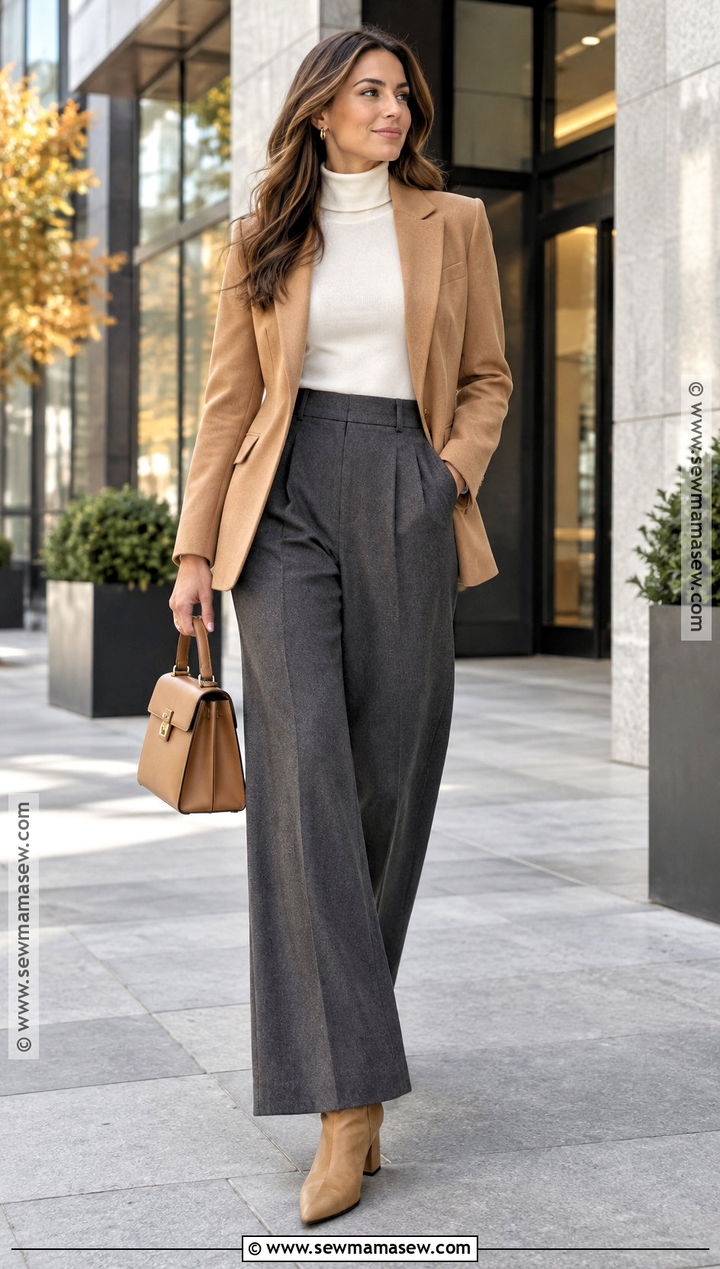 Camel Heeled Boots With Wide Leg Trousers - 15 camel boots fall fashion