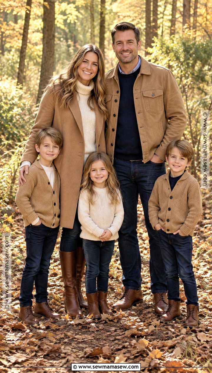 Camel Jackets And Dark Jeans Family Outfit - 20 fall family pictures outfits jeans