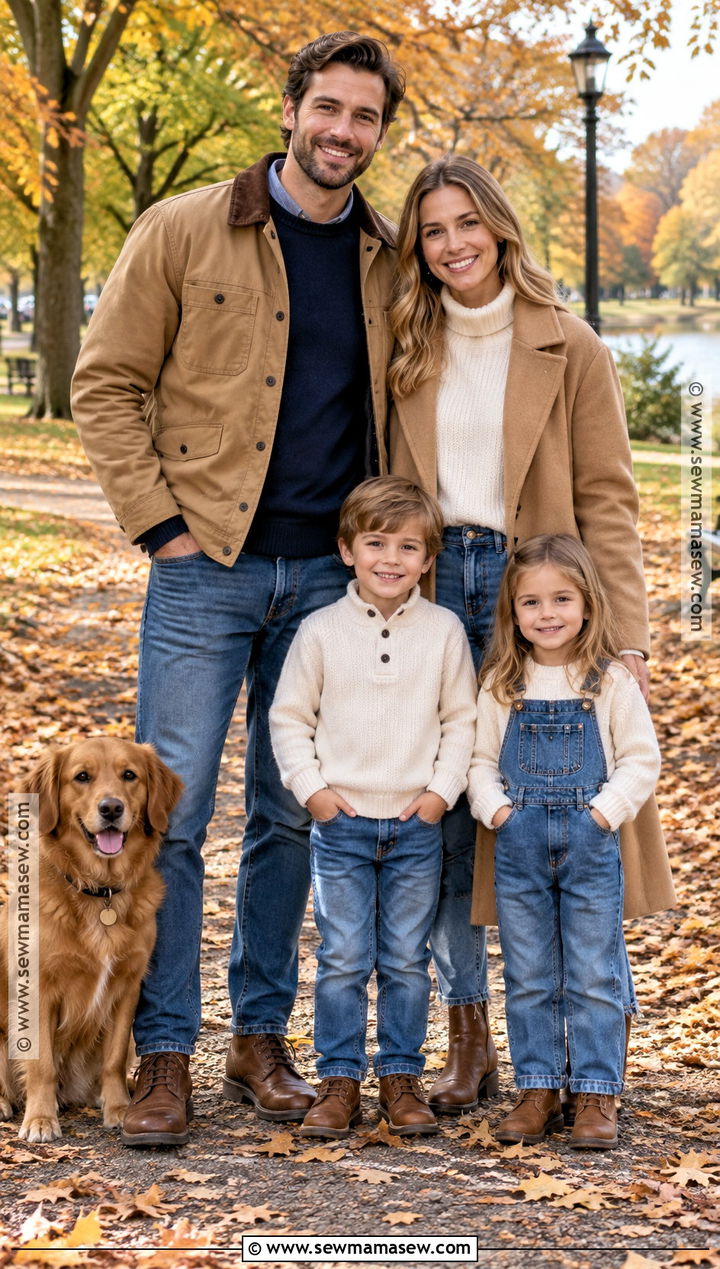 Camel Jackets And Straight Leg Jeans Family Outfit - 20 october family photos outfits jeans