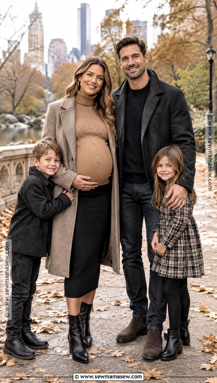Camel Maternity Sweater And Black Skirt Family Outfit - 15 fall family pictures outfits pregnant