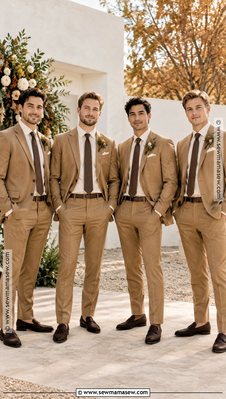 Camel October Groomsmen Suit With Chocolate Tie - 15 october groomsmen attire ideas