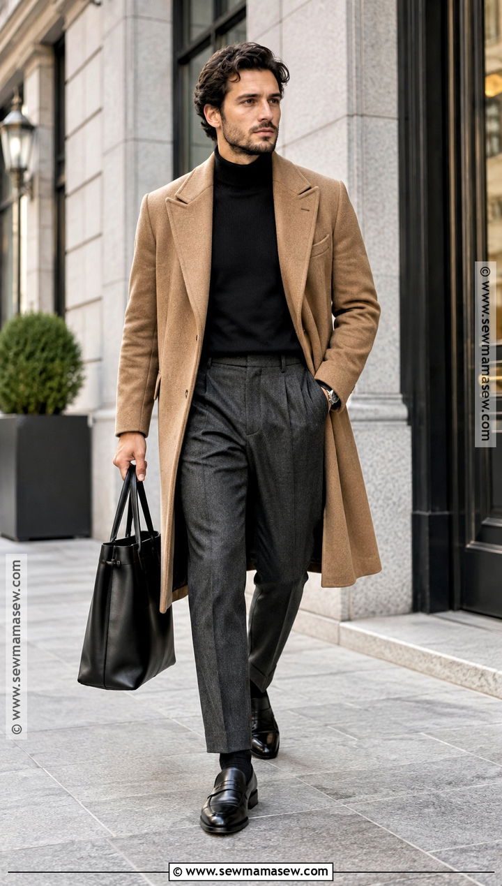 Camel Overcoat Autumn Outfit - 15 autumn aesthetic clothes for men