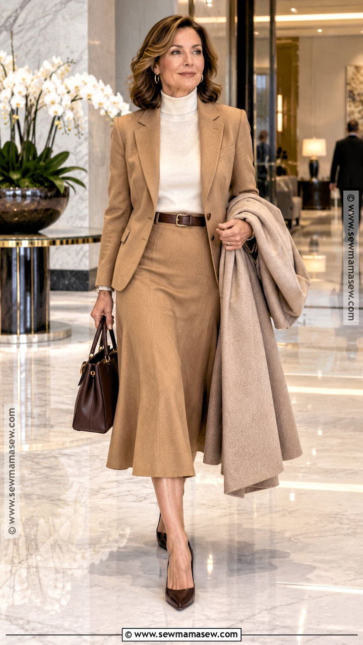 Camel Skirt Suit Corporate Fall Outfit - 20 Corporate Fall Outfits for Women