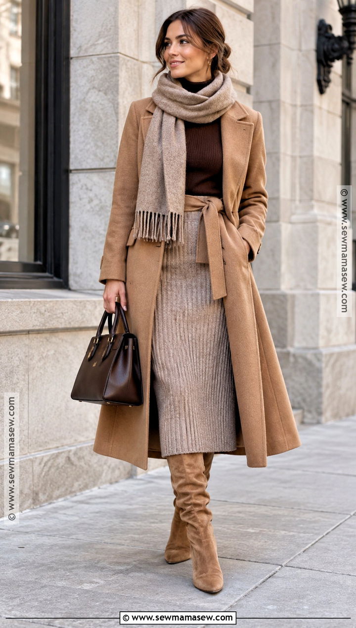Camel Slouch Boots With Knit Skirt - 15 camel boots fall fashion