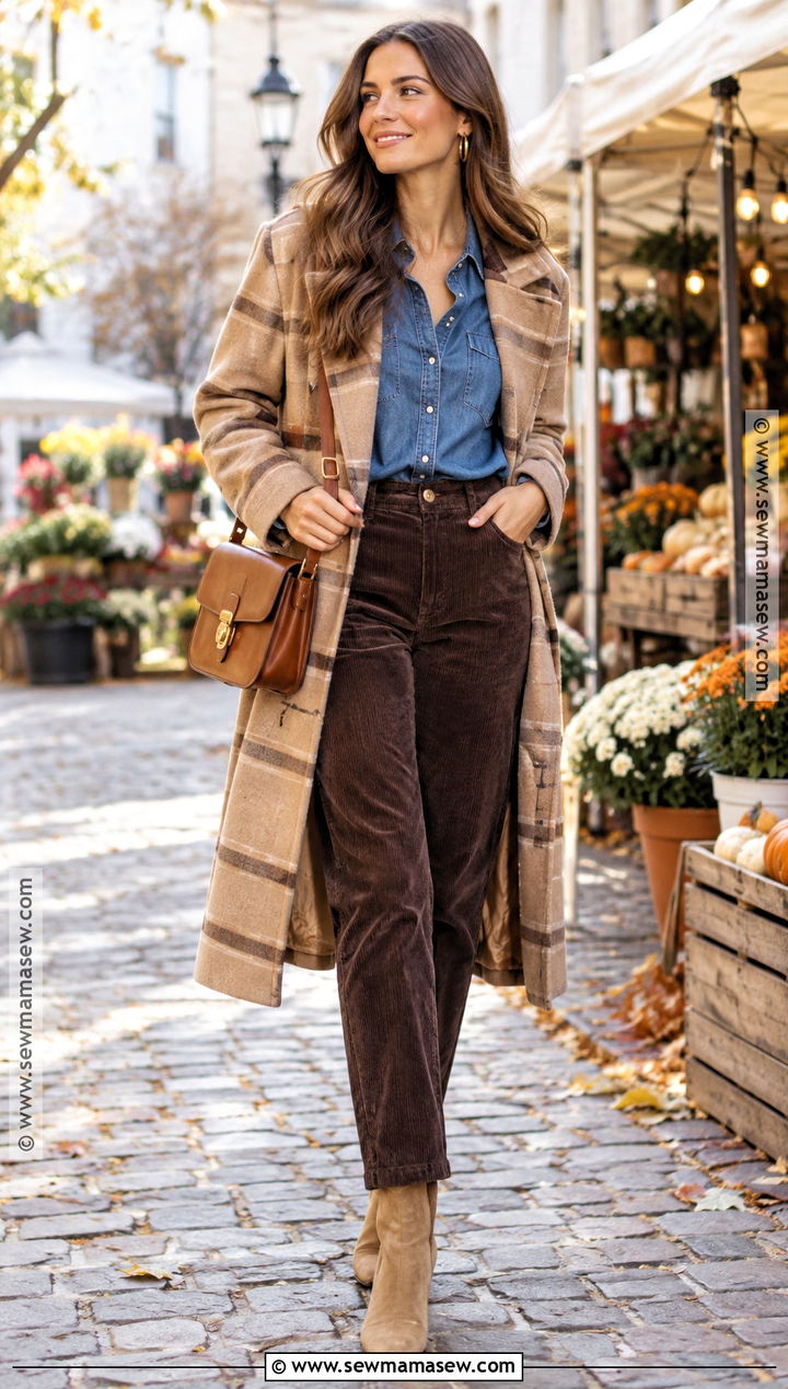Camel Striped Coat With A Denim Shirt - 15 autumn striped coat ideas