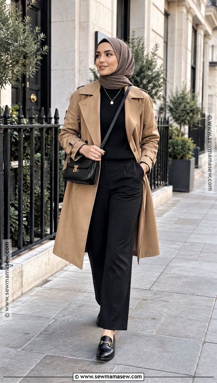 Camel Trench Coat Fall Hijab Outfit - 20 fall outfit hijab ideas
