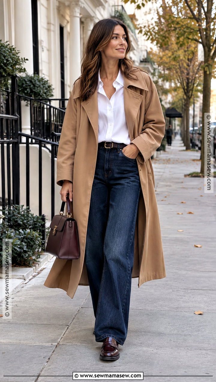 Camel Trench Coat and Wide Leg Jeans Shoot - 15 Fall Fashion Shoot Ideas
