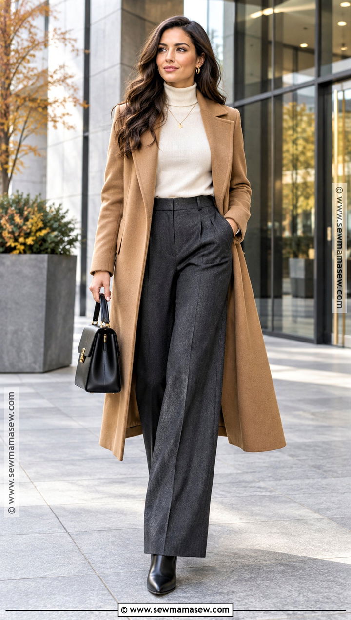 Camel Wool Coat With Tailored Trousers - 25 autumn coats