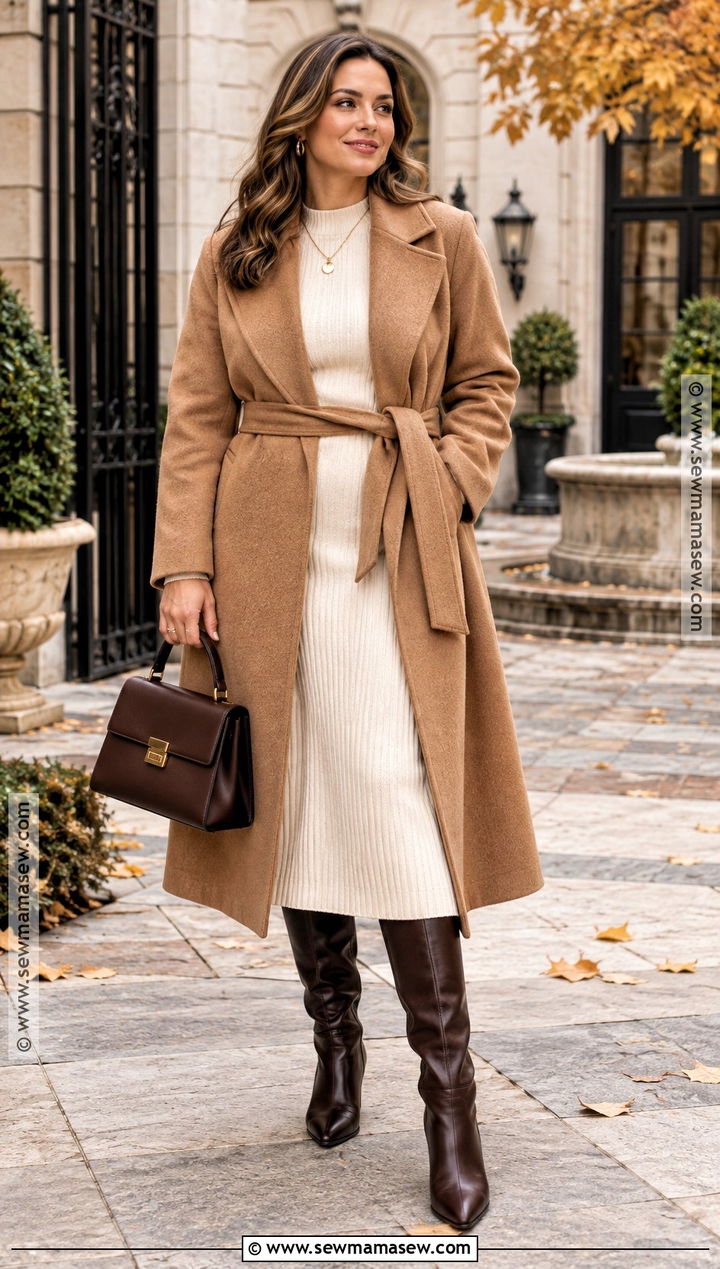 Camel Wrap Coat With Knit Dress And Boots - 15 fall 2026 coats