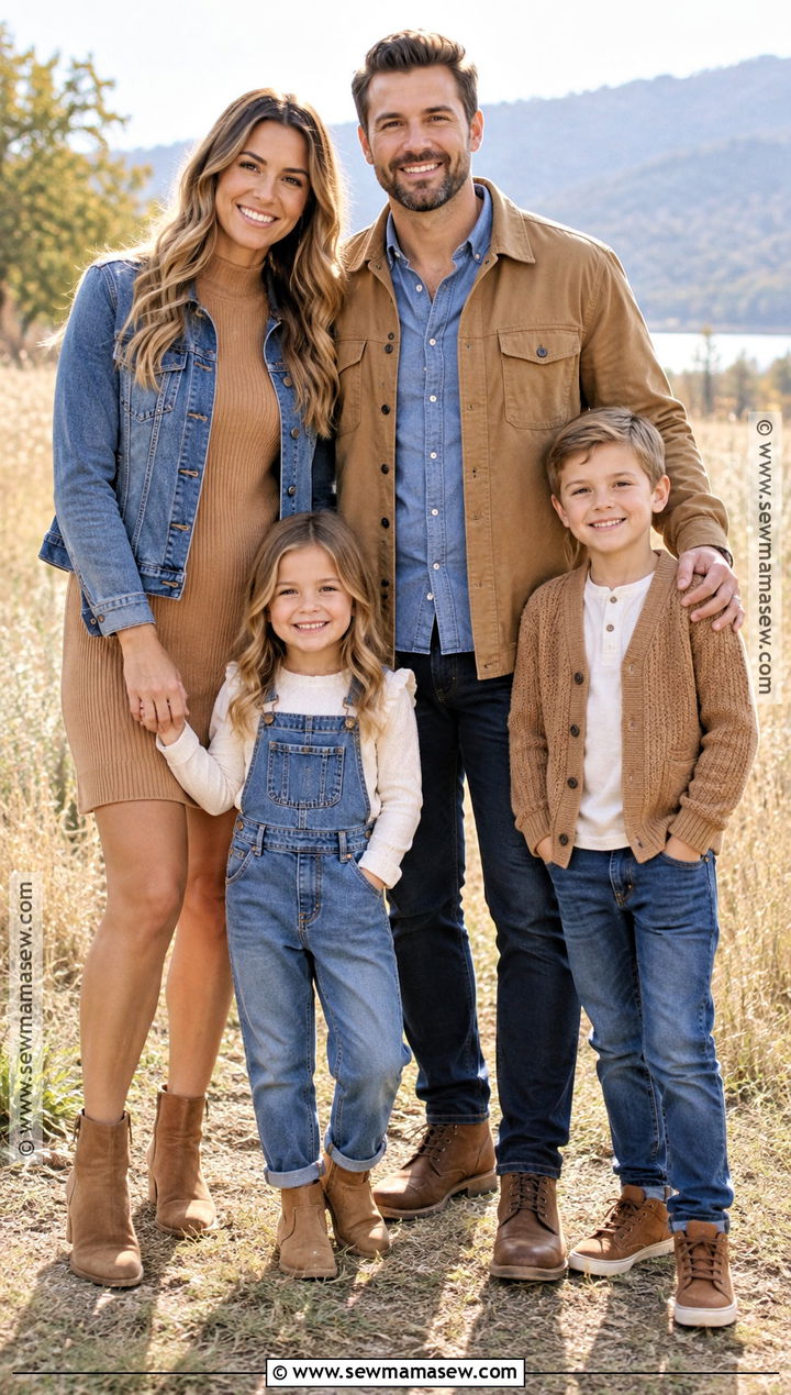 Camel and Denim Family Photo Outfits - 15 family photo fall outfits