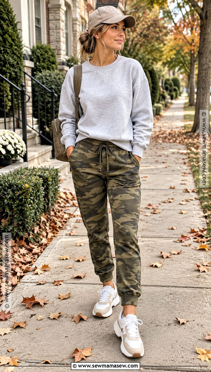 Camo Joggers With Sweatshirt And Chunky Sneakers - 15 camo joggers outfit women fall ideas