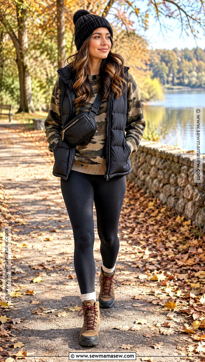 Camo Sweater With A Puffer Vest - 15 Camo Sweater Fall Fashion Ideas