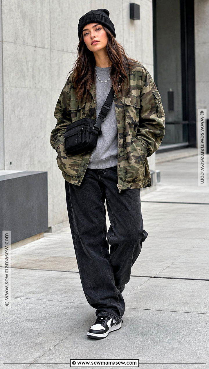 Camouflage Jacket And Black Jeans Streetwear Outfit - 20 streetwear autumn outfits