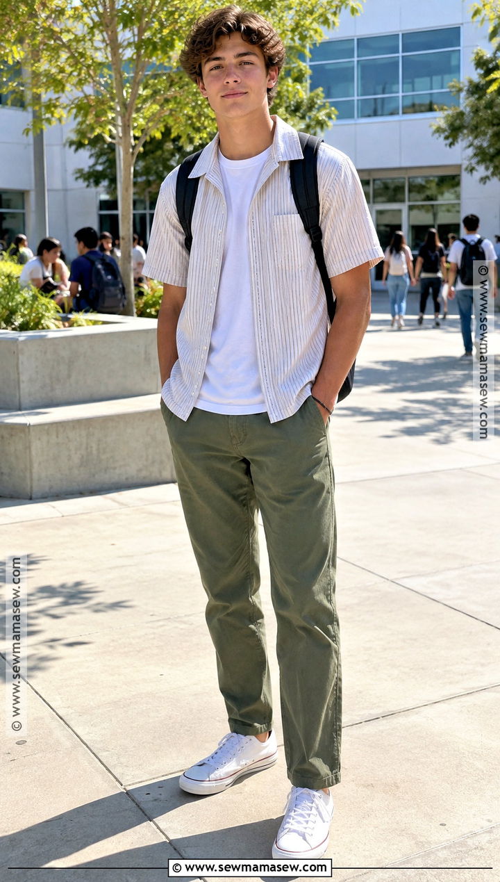 Camp Collar Shirt And Chinos Outfit For High School Boys - 20 Back To School Outfits Boys High School