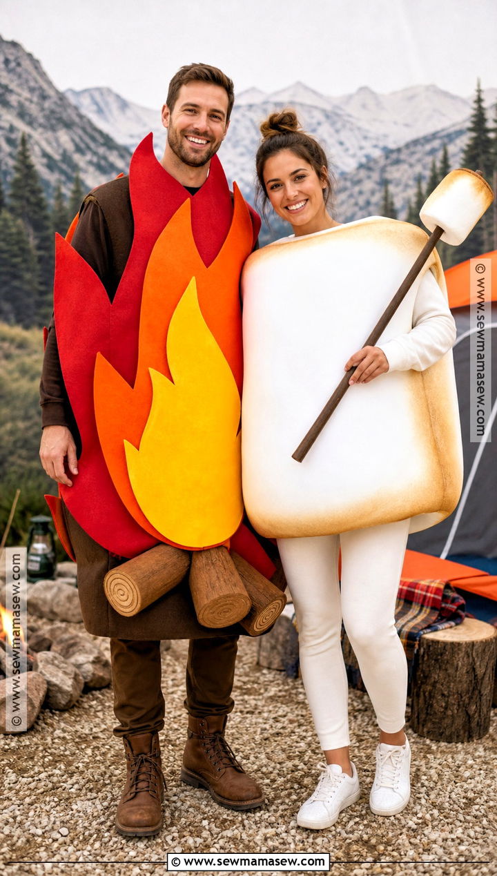 Campfire And Marshmallow Couple Costume - 35 funny halloween costumes for couples