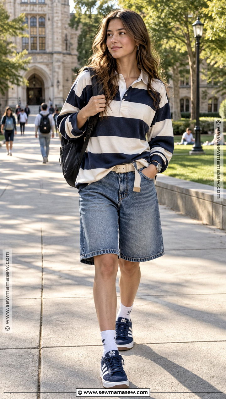 Campus 00s With Bermuda Shorts And Rugby Shirt - 15 back to school outfits campus 00s