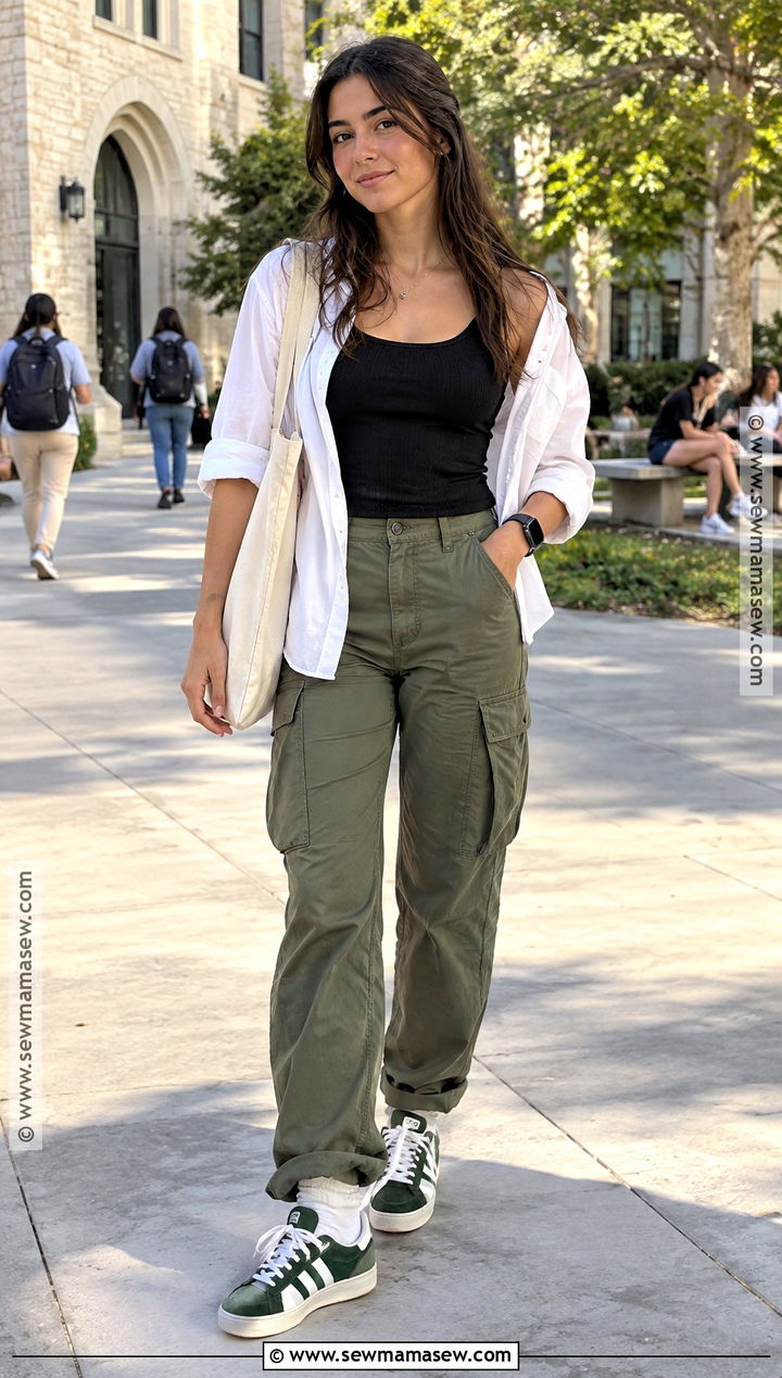 Campus 00s With Cargo Pants And Tank Top - 15 back to school outfits campus 00s