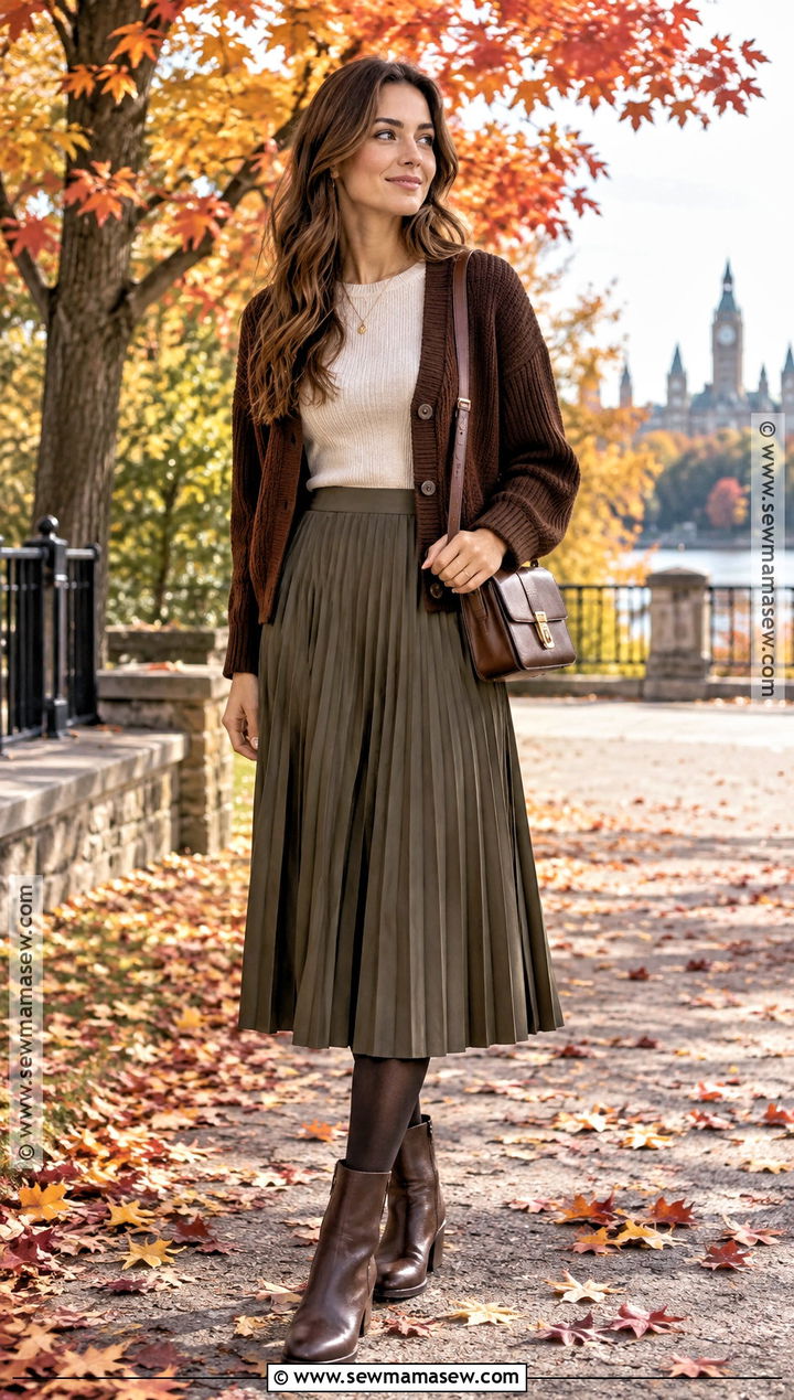 Canada October Cardigan And Midi Skirt Outfit - 15 Canada In October Outfit Ideas