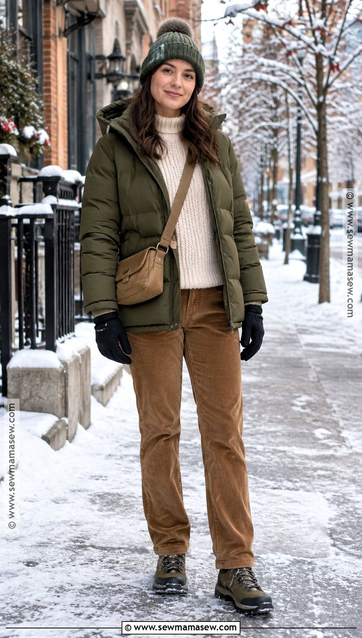 Canada October Packable Puffer And Corduroy Pants Outfit - 15 Canada In October Outfit Ideas