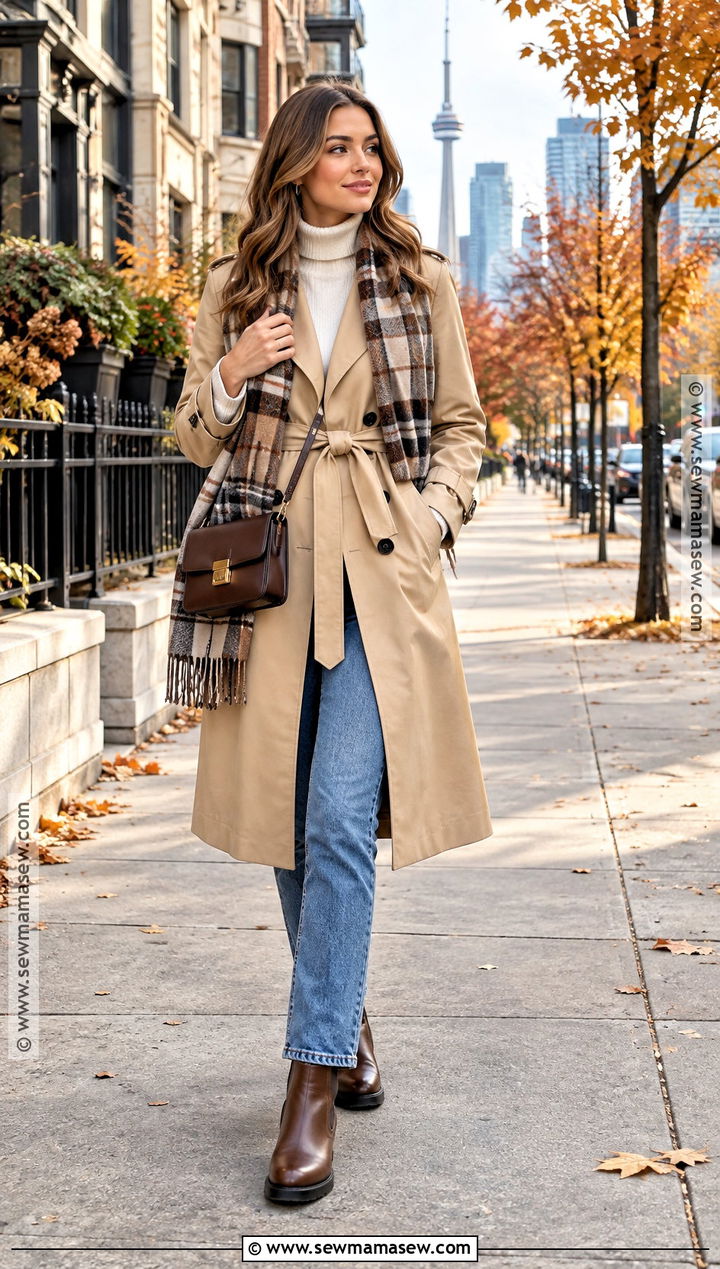 Canada October Trench Coat And Jeans Outfit - 15 Canada In October Outfit Ideas