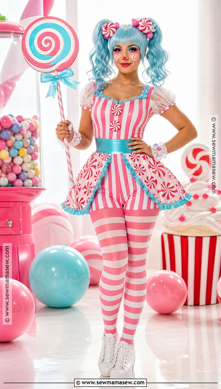 Candy Clown Costume With Striped Tights - 30 Costume Clown Ideas
