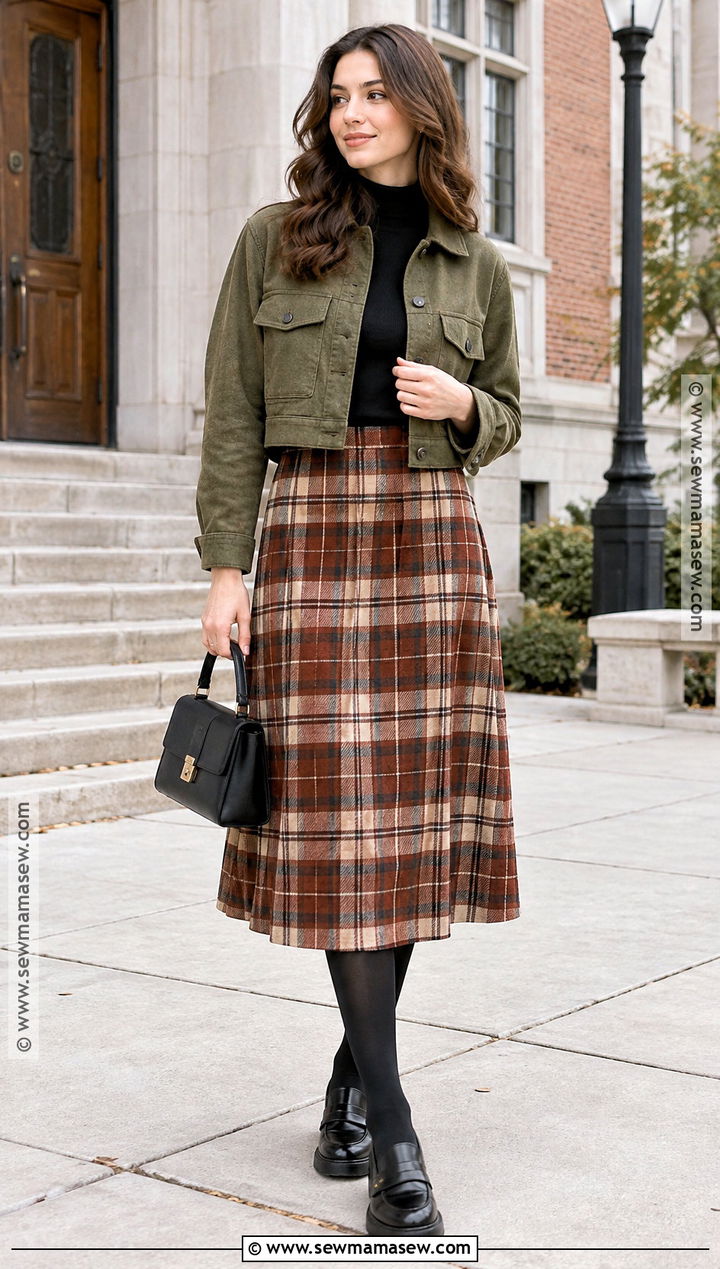 Canvas Jacket With A Plaid Skirt And Tights - 15 canvas jacket fall fashion ideas