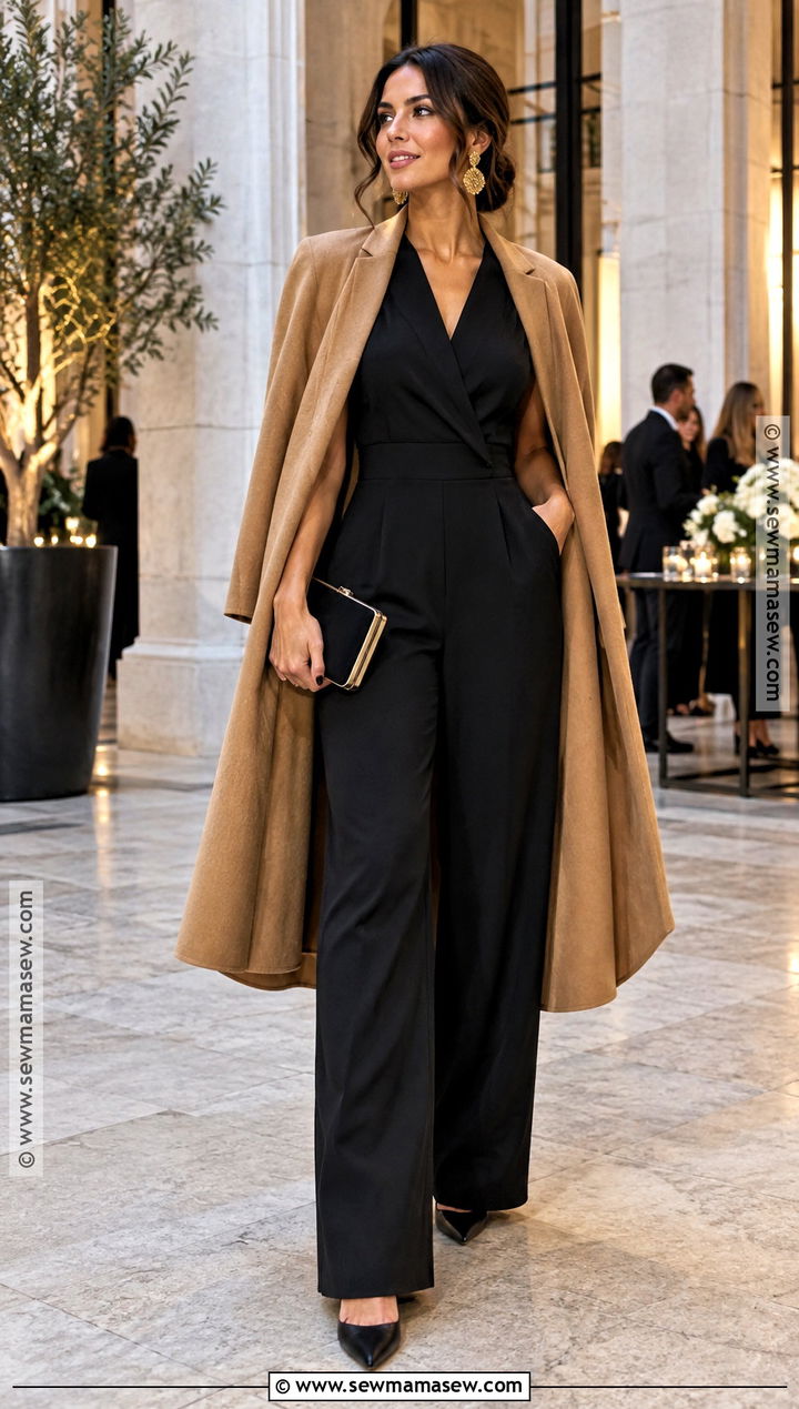 Cape And Tailored Jumpsuit Outfit - 25 fancy fall outfits
