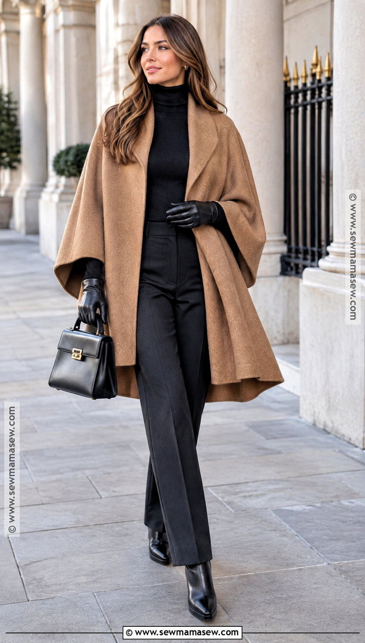 Cape Coat And Straight Leg Pants Modest Fall Outfit - 25 fall outfits modest