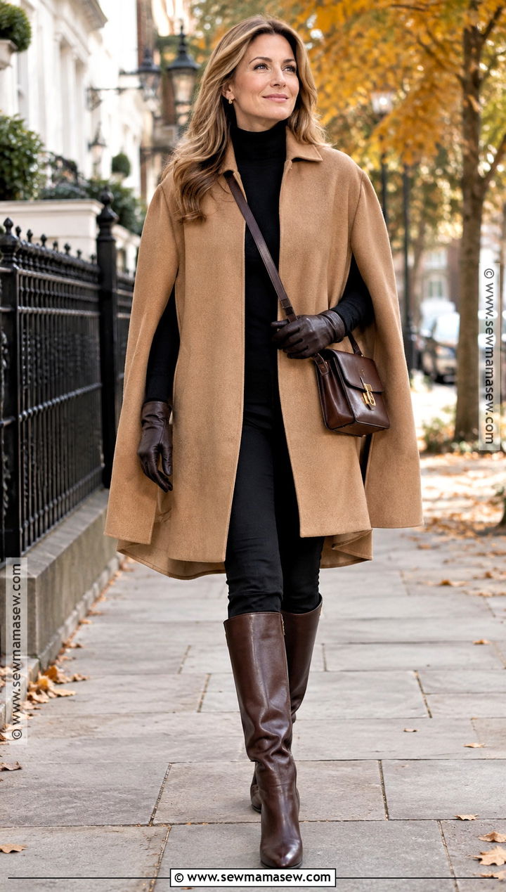 Cape Coat And Tall Boots Outfit - 15 fall trend 2026 outfit ideas