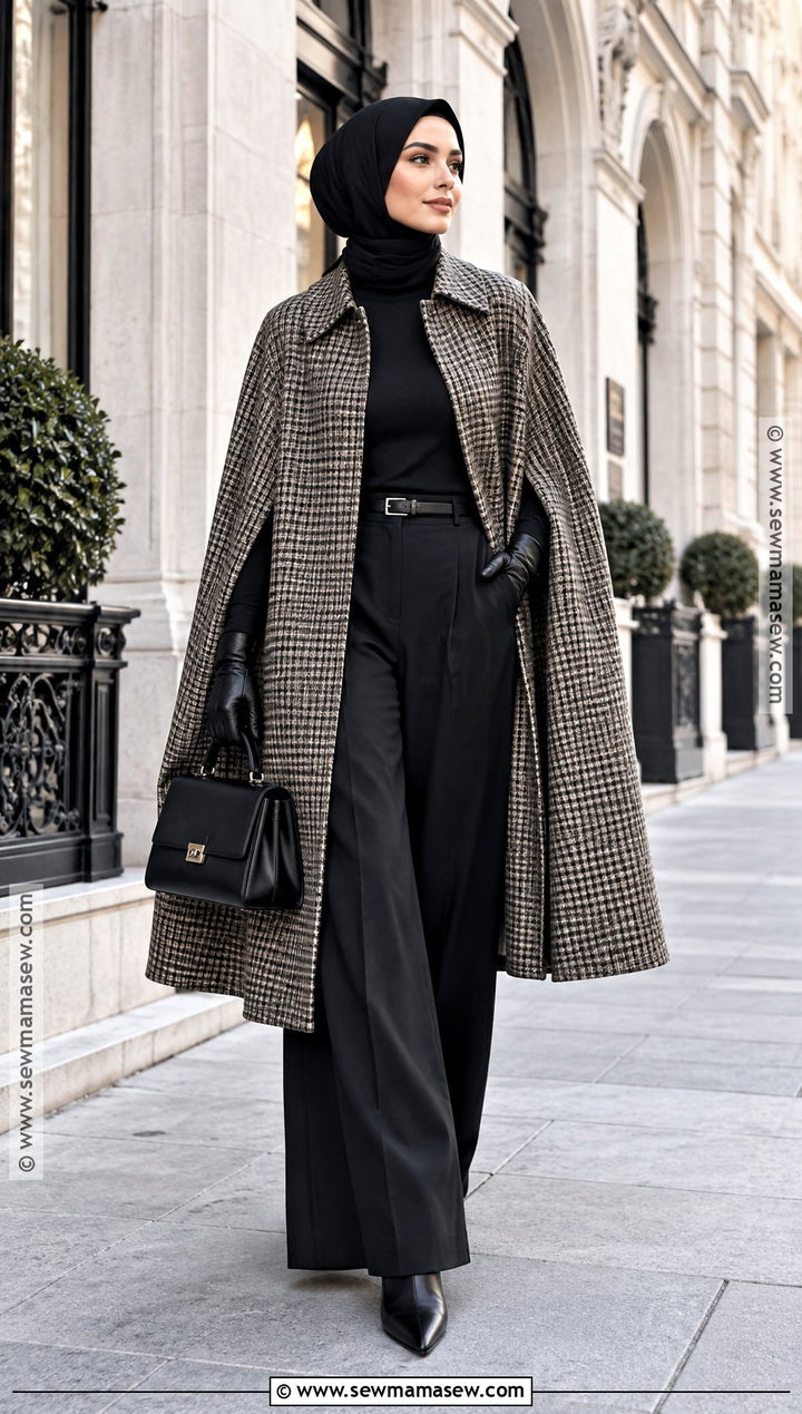 Cape Coat And Wide Leg Pants Hijab Outfit - 20 fall outfits women hijab