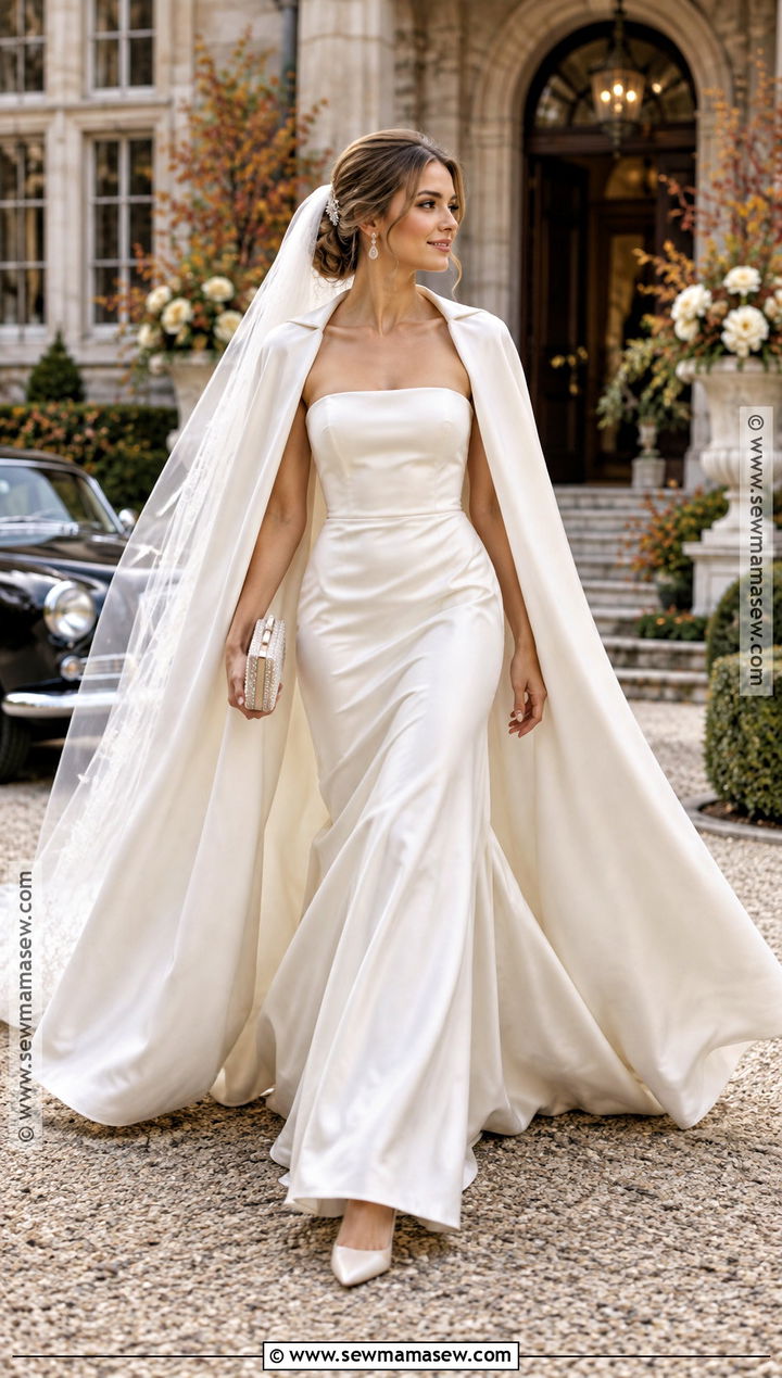 Cape Coat With Strapless Wedding Dress - 15 Wedding Dress Coat Fall Ideas