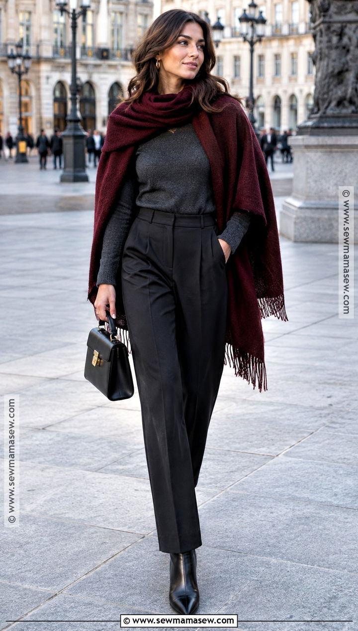 Cape Scarf and Tailored Pants Outfit - 20 winter inspo outfits fall street styles