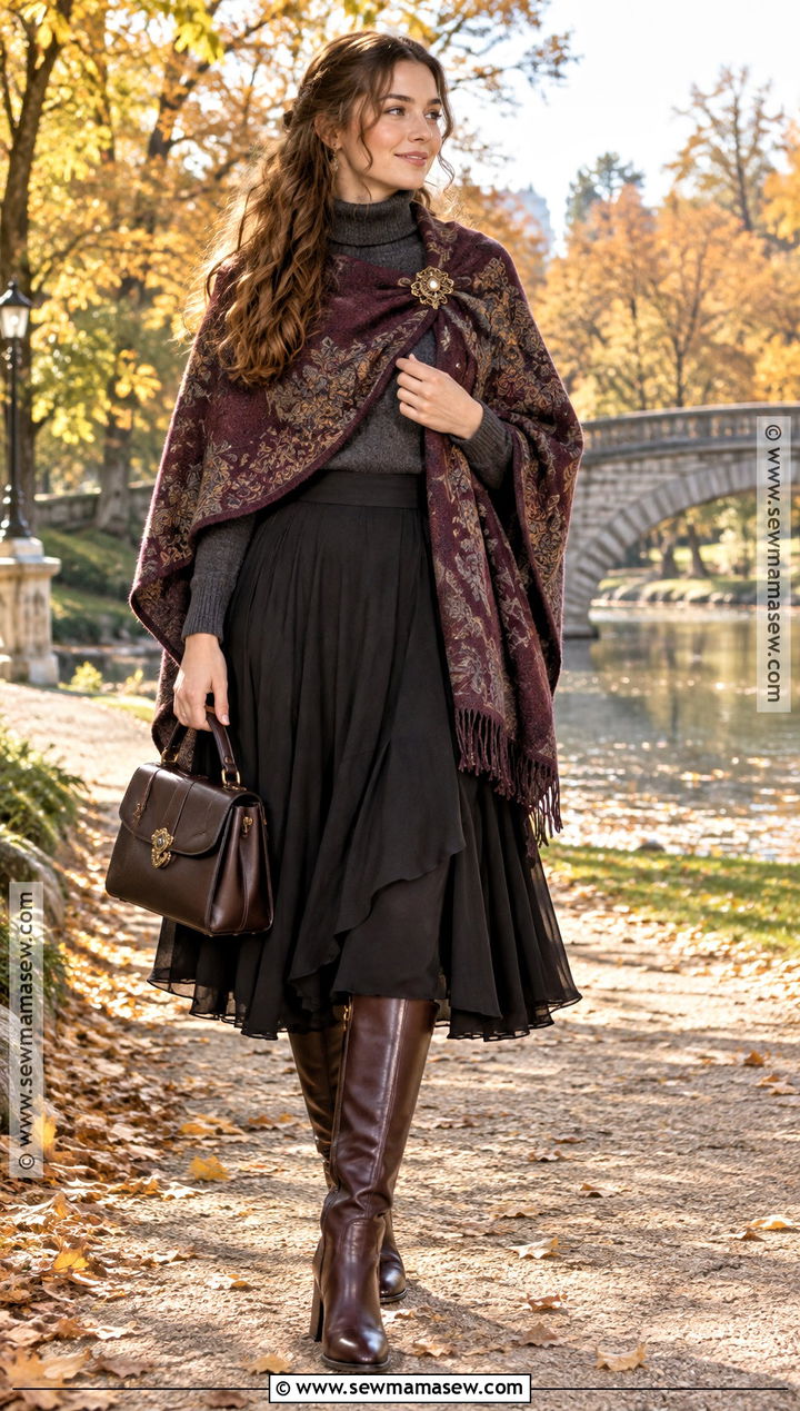 Cape Shawl and Midi Skirt Whimsigoth Fall Outfit - 25 whimsigoth fall outfits