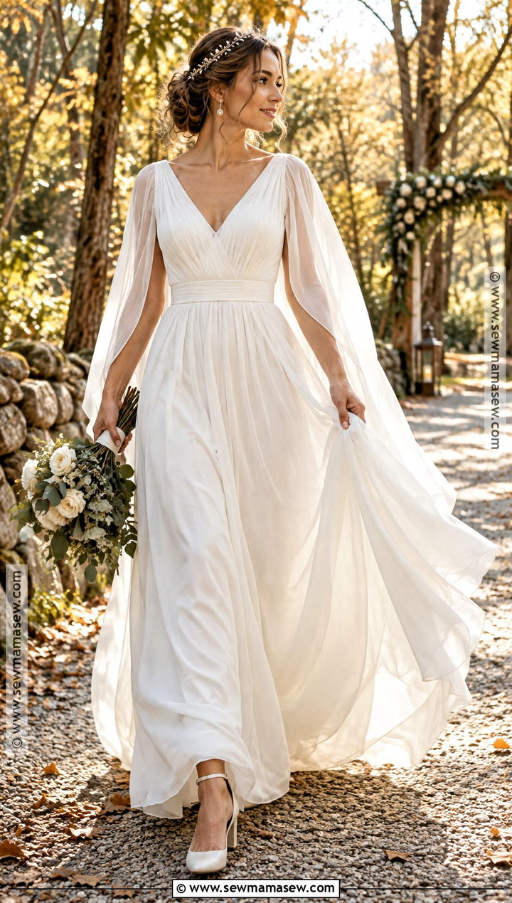 Cape Sleeve Chiffon Fall Wedding Dress - 15 Classic Fall Wedding Dress Ideas