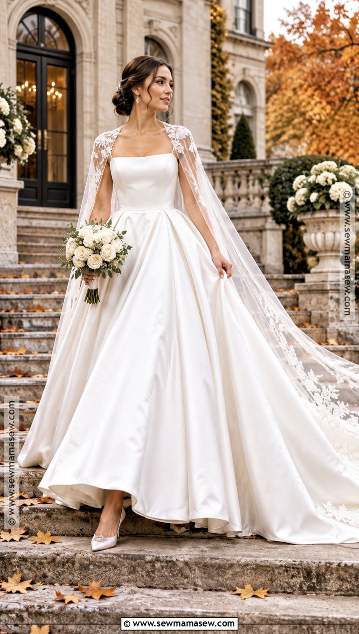 Cape Sleeve Fall Princess Wedding Dress - 15 fall princess wedding dress ideas