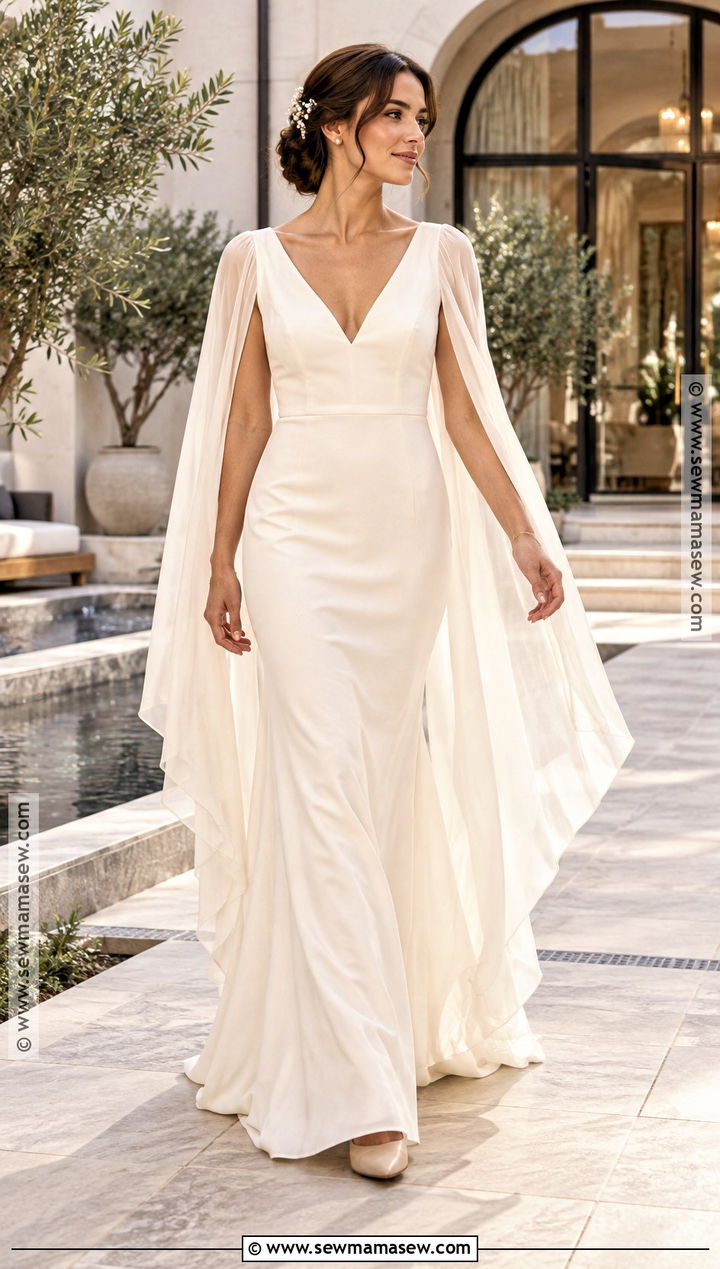 Cape Sleeve Soft Autumn Wedding Dress - 20 Soft Autumn Wedding Dress Ideas