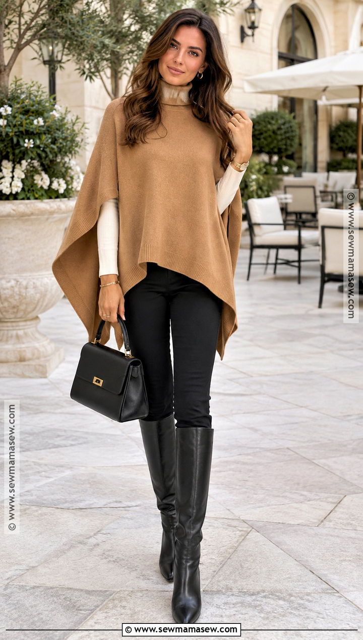 Cape Sweater And Tailored Pants Fall Outfit - 25 fall classy outfits
