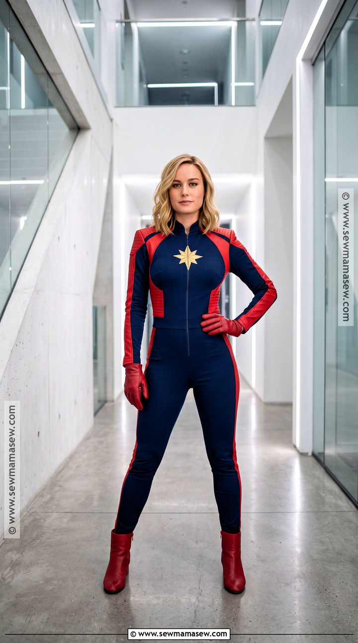 Captain Marvel Costume With Red And Blue Jumpsuit - 30 Superwomen Costume Ideas